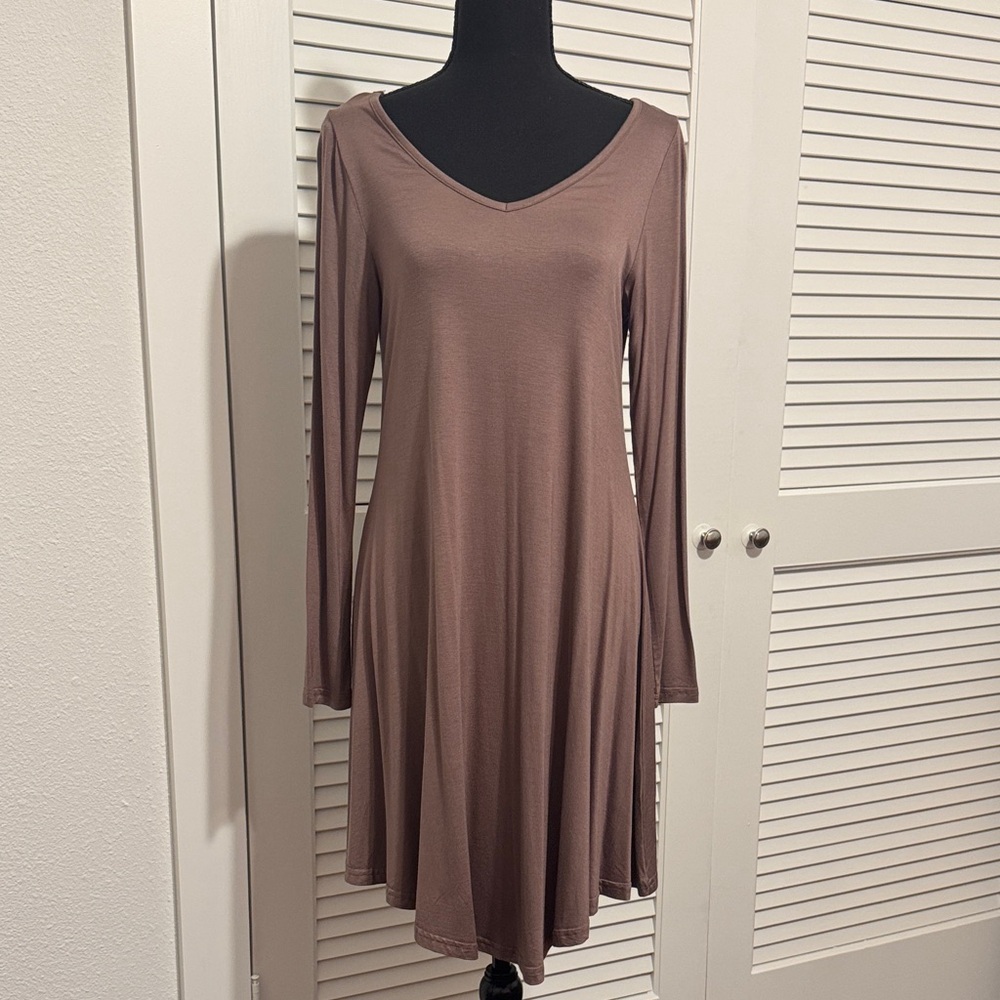 Chic Long Sleeve Brown Dress